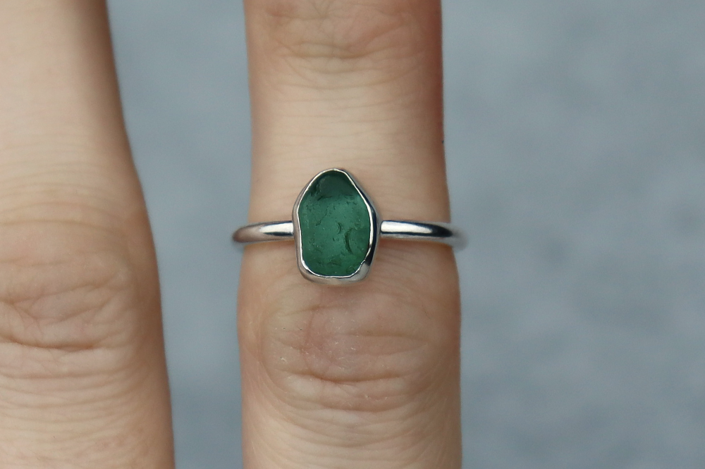 UK Size L Welsh Sea Glass Ring