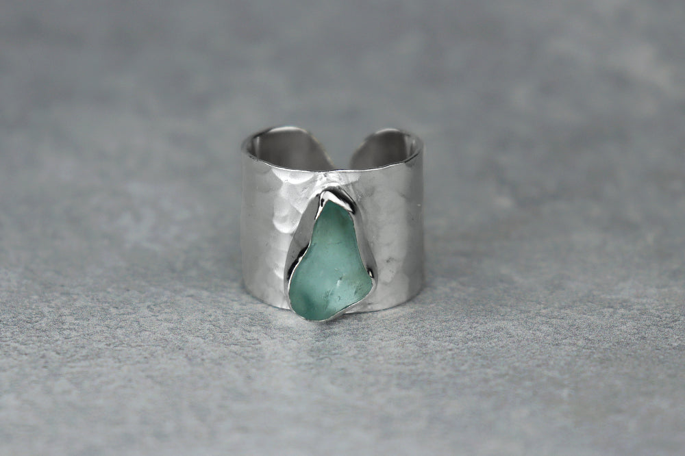 UK Size L Welsh Sea Glass Ring
