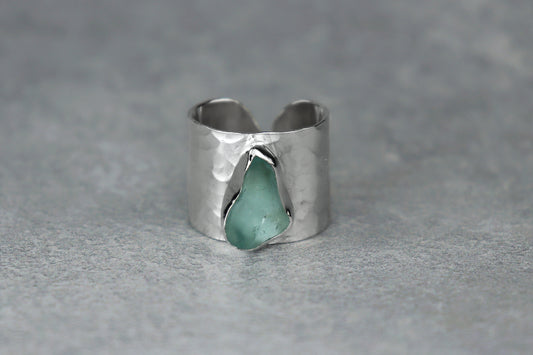 UK Size L Welsh Sea Glass Ring