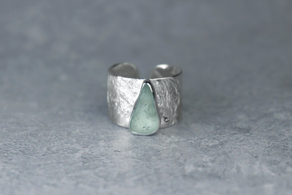 UK Size T Reticulated Welsh Sea Glass Ring