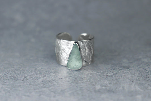 UK Size T Reticulated Welsh Sea Glass Ring