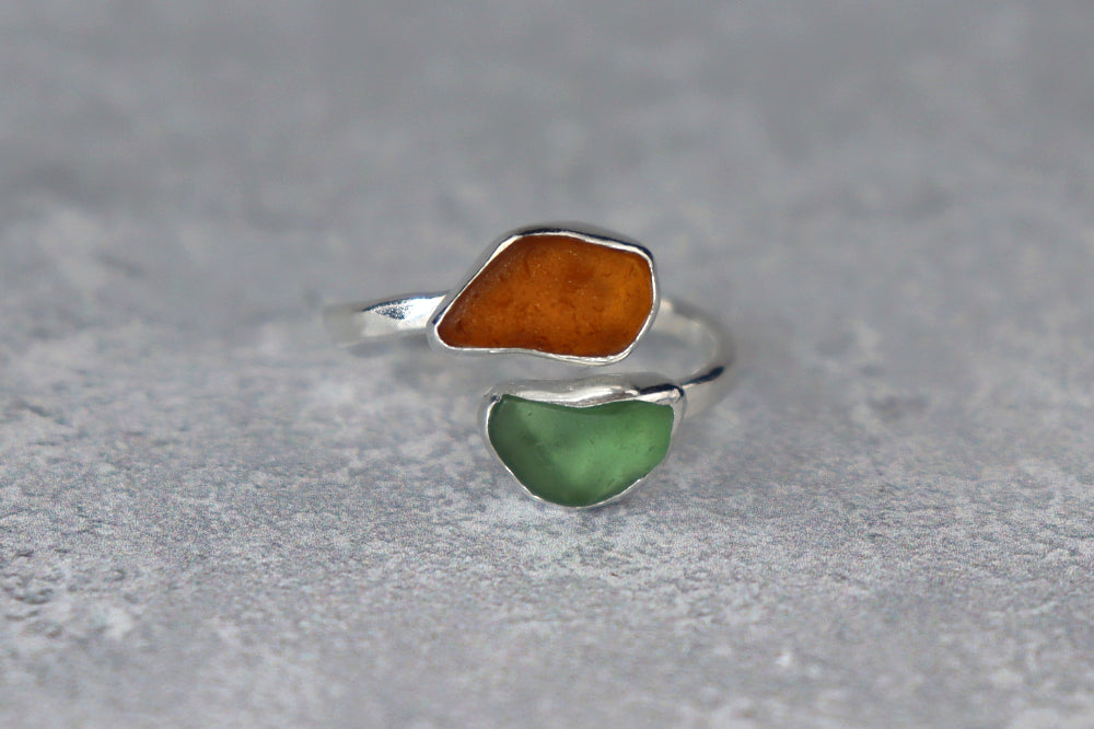 UK Size P/Q Welsh Sea Glass Ring