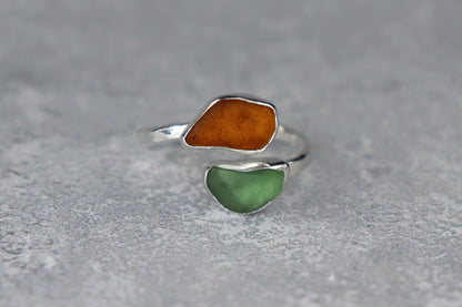 UK Size P/Q Welsh Sea Glass Ring
