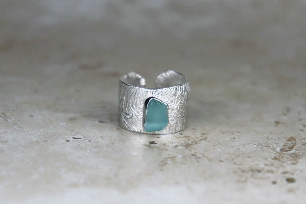 UK Size S Reticulated Welsh Sea Glass Ring