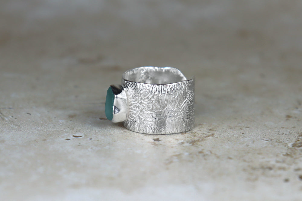 UK Size S Reticulated Welsh Sea Glass Ring