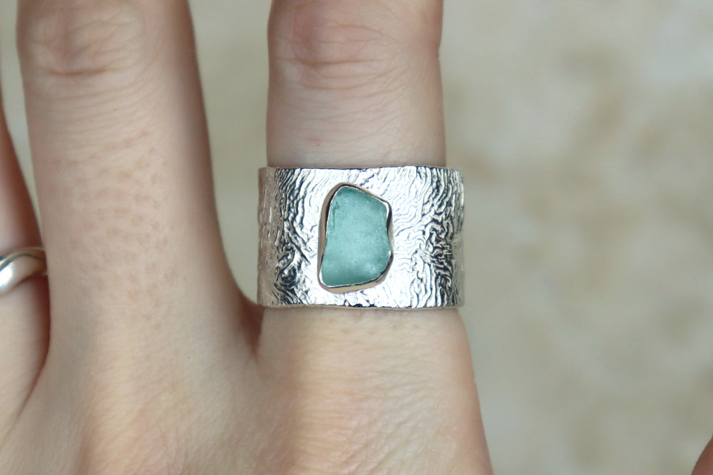 UK Size S Reticulated Welsh Sea Glass Ring