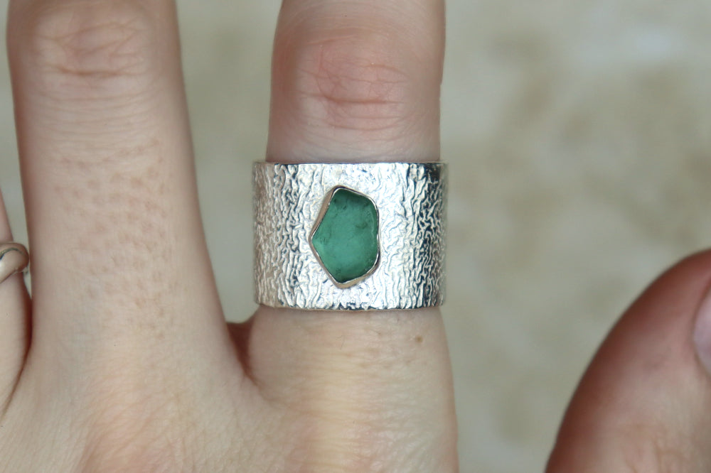 UK Size P/Q Reticulated Welsh Sea Glass Ring