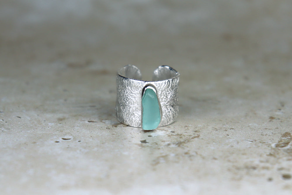 UK Size L Reticulated Welsh Sea Glass Ring