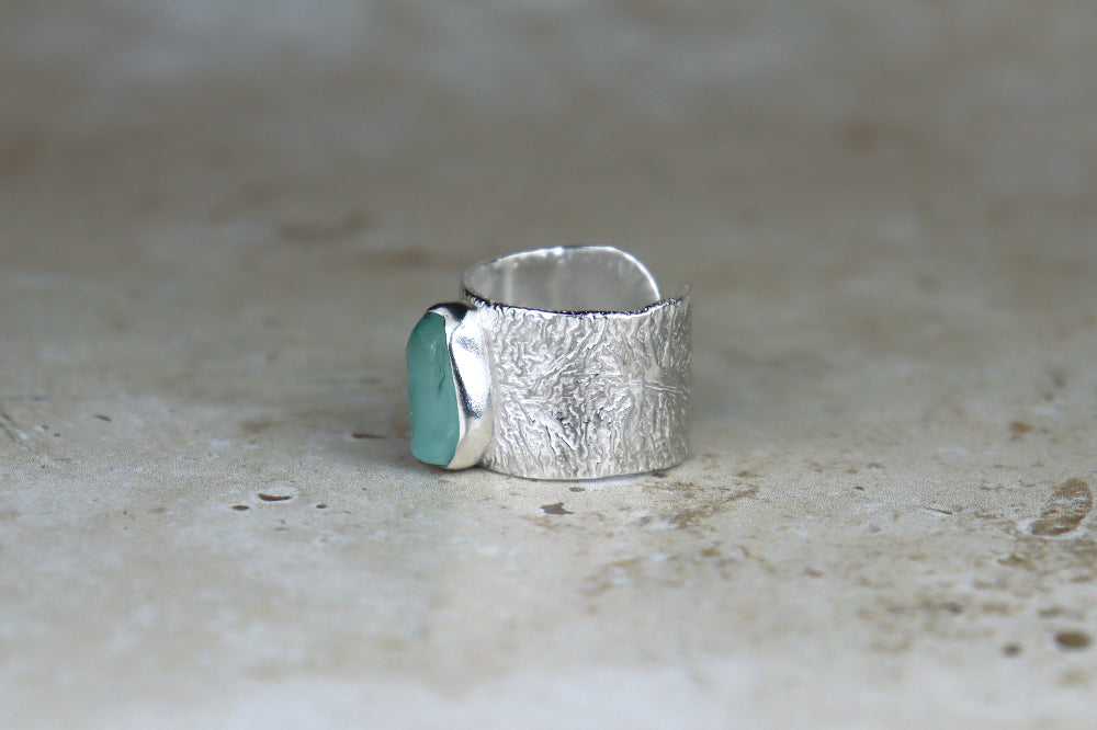 UK Size L Reticulated Welsh Sea Glass Ring