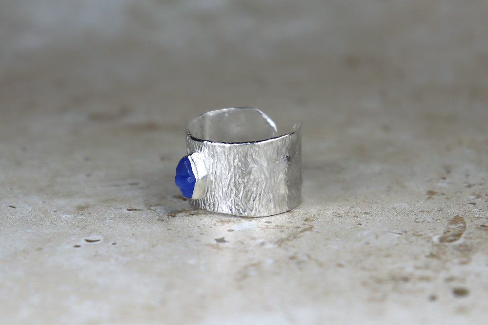 UK Size R Reticulated Welsh Sea Glass Ring