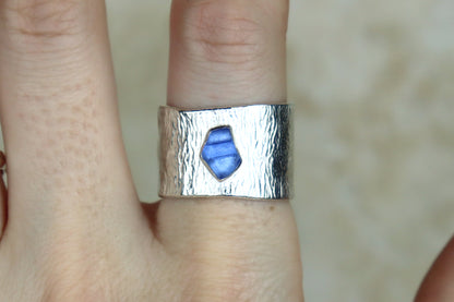 UK Size R Reticulated Welsh Sea Glass Ring