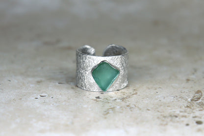 UK Size T Reticulated Welsh Sea Glass Ring