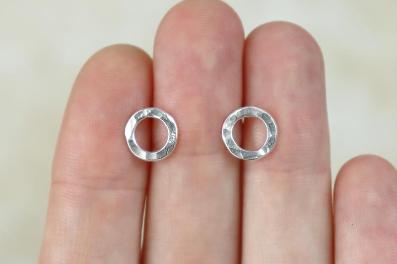 Circle Hammered Sterling Silver Studs