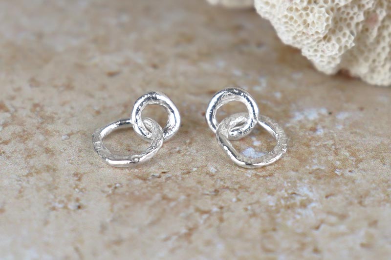 Molten Circle Sterling Silver Dangle Studs