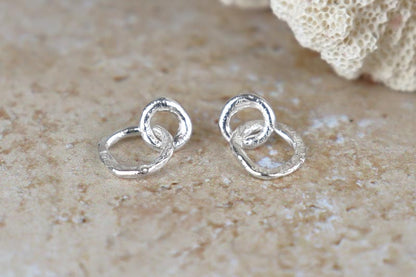 Molten Circle Sterling Silver Dangle Studs