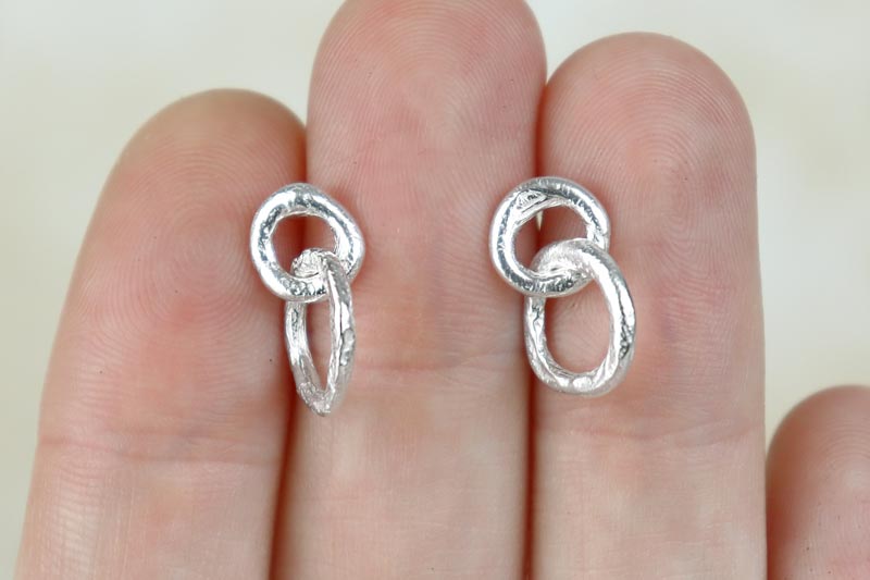 Molten Circle Sterling Silver Dangle Studs