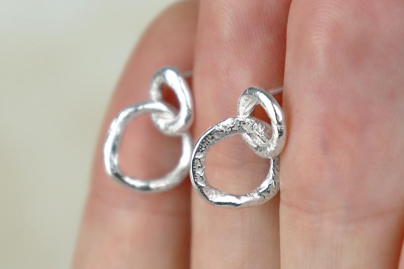 Molten Circle Sterling Silver Dangle Studs