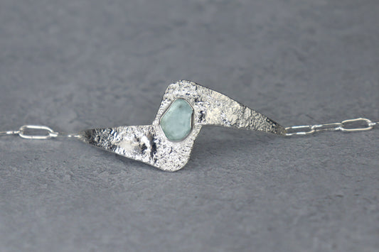 Welsh Sea Glass Reticulated Sterling Silver Cuff