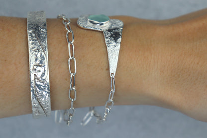 Welsh Sea Glass Reticulated Sterling Silver Cuff