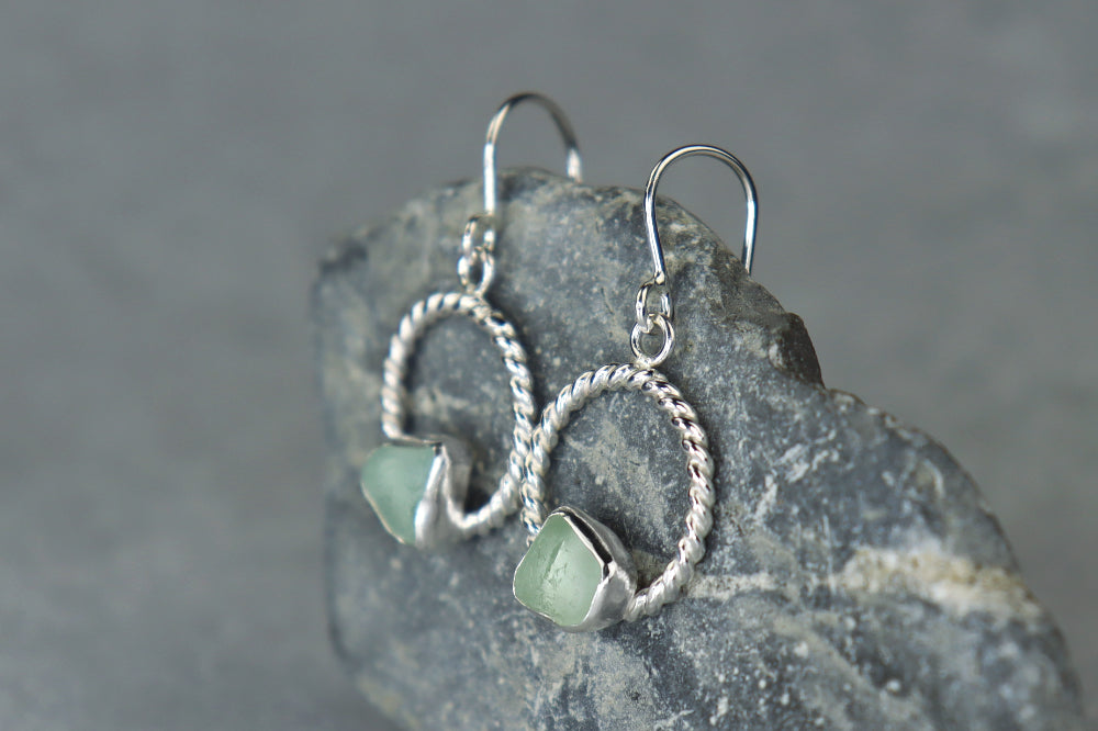 Welsh Sea Glass Geometric Earrings