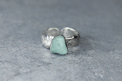 UK Size Q/R Reticulated Welsh Sea Glass Ring