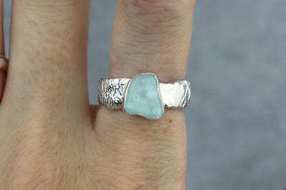 UK Size Q/R Reticulated Welsh Sea Glass Ring