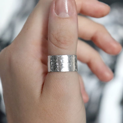 10mm Hammered Sterling Silver Band